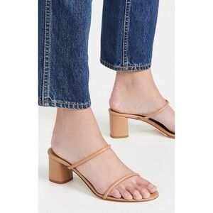 Aeyde Anni Tan Italian Leather Block Heel Minimalist Two Strap Sandals‎ US 5